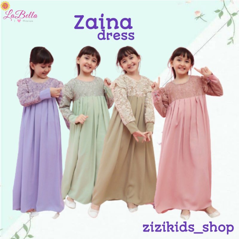 Zaina Dress Anak Perempuan Brokat Mewah Mix Wollycrepe Labella Tanpa Jilbab