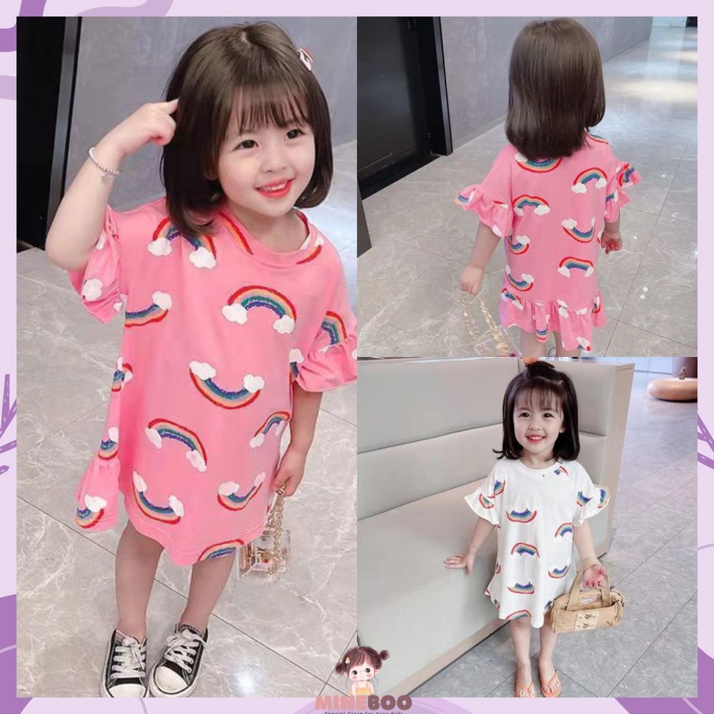 mineboo - RAINBOW GLITTER  1-9tahun Dress Kaos anak perempuan Plangi lucu Baju anak perempuan Gaun/Rok anak