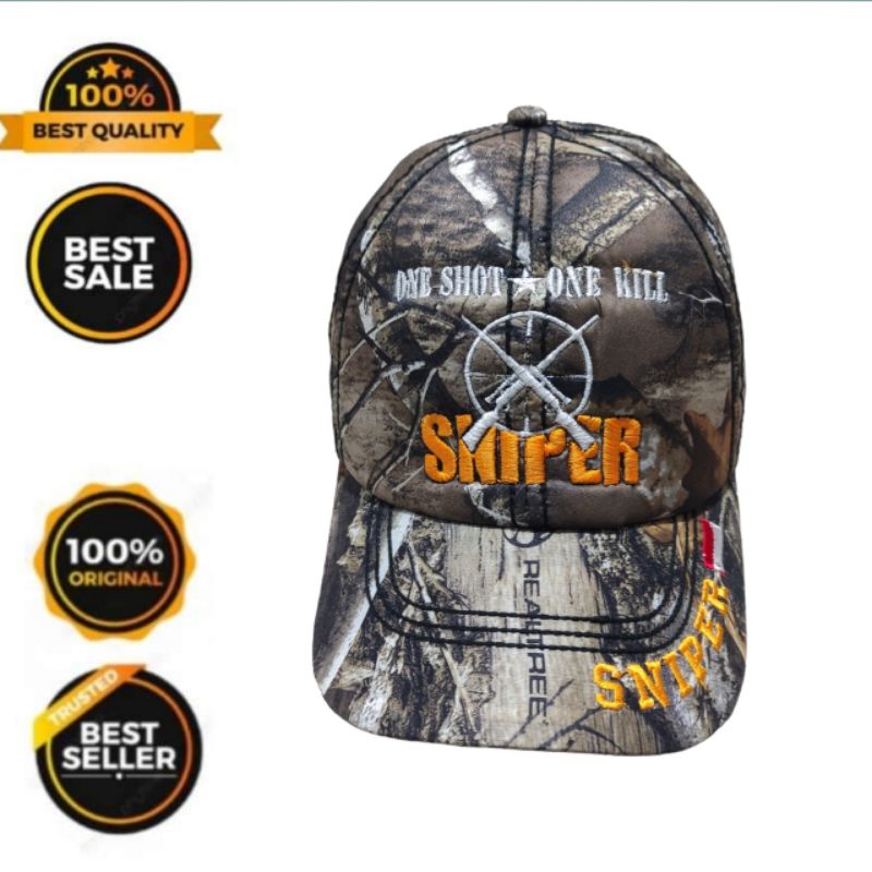 Topi camo realtree  berburu topi hunting logo bordir SNIPER (One shoot one kill)