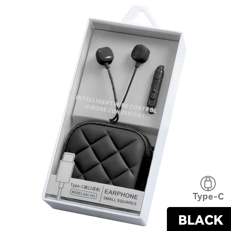 GOONE Earphone Dengan Pouch Type-C Kabel 120 cm Stereo Sound Hifi Sound Quality Dilengkapi Kantong Tempat Earphone Cantik