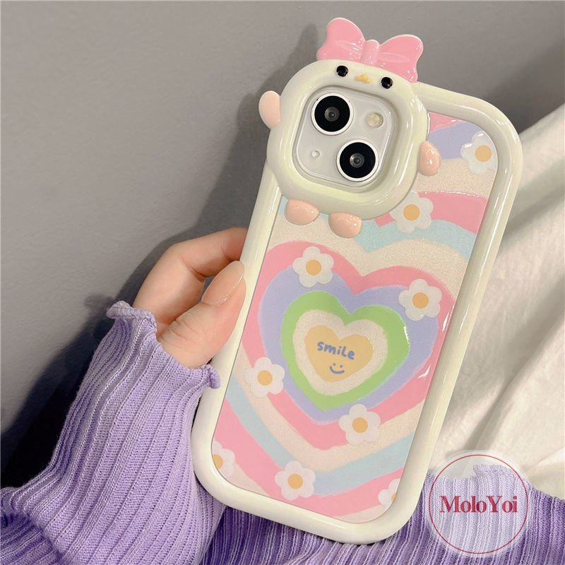 Soft Case Desain Hati 3D Pita Monster Kecil Untuk iPhone 7 8 6 6s 14 Plus XR 13 12 11 Pro Max 7Plus X XS Max SE 2020 11Pro Max