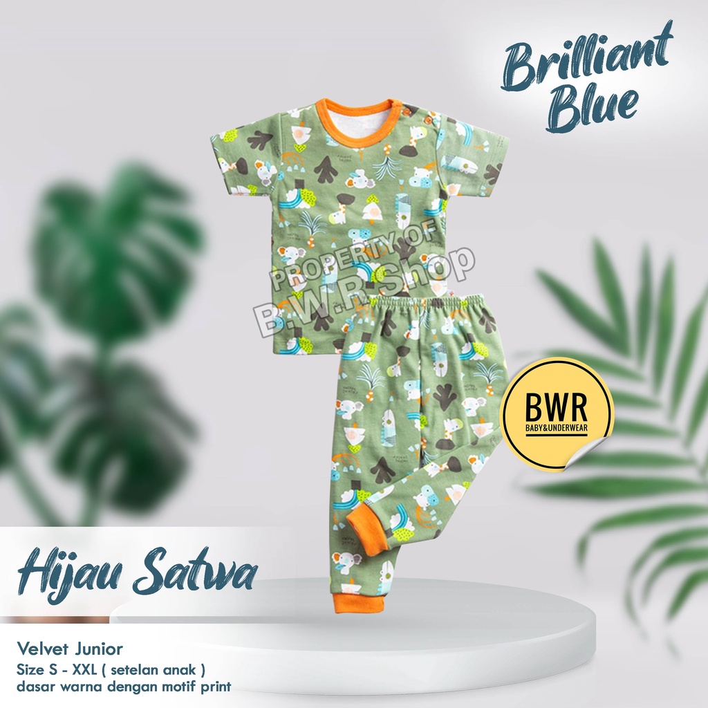 PROMO [ 3 Setel ] CPR Velvet Junior Parade Of Joy Brilliant Blue Terbaru / Setelan Piyama Baju Bayi Tidur Unisex Lengan Pendek | Bwr