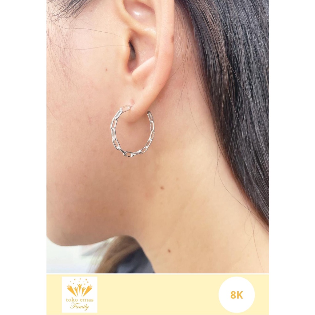 Anting Emas Putih Kadar 375 (8K) Model Kait Berat 0.6 - 1 Gram an