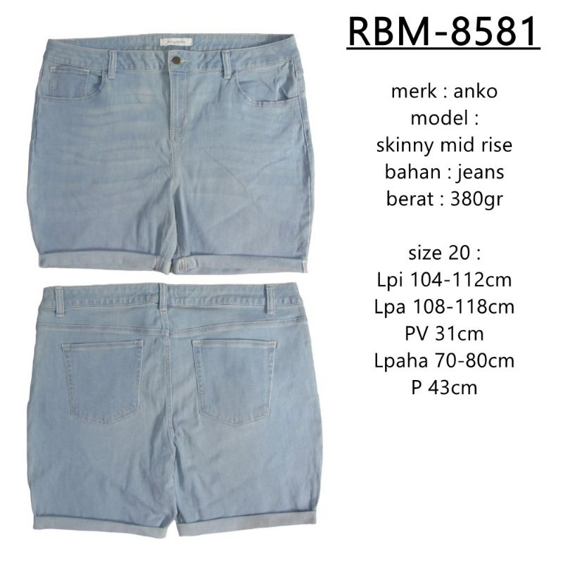 RBM-8581 CELANA PENDEK JEANS ANKO BIGSIZE JUMBO SIZE 20