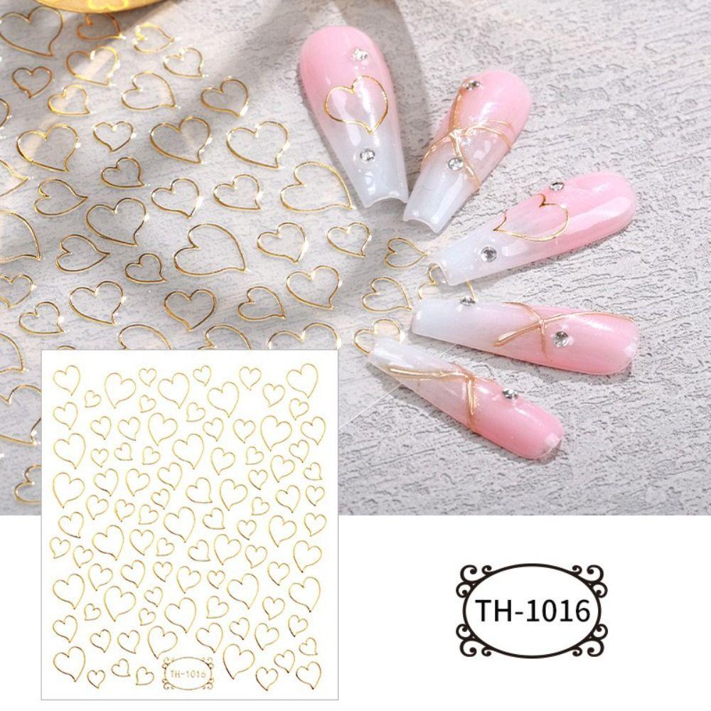 Mxbeauty Stamping Emas Nail Art Stiker DIY Gadis Cinta Hati Bentuk Garis Salon Kuku Slider Manicuring Foils