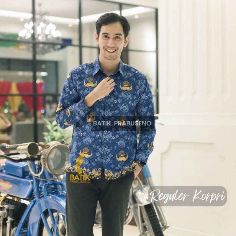 Hem Batik Pria Motif Korpri Kemeja Lengan Panjang Slimfit Batik Prabuseno Full Furing Erro