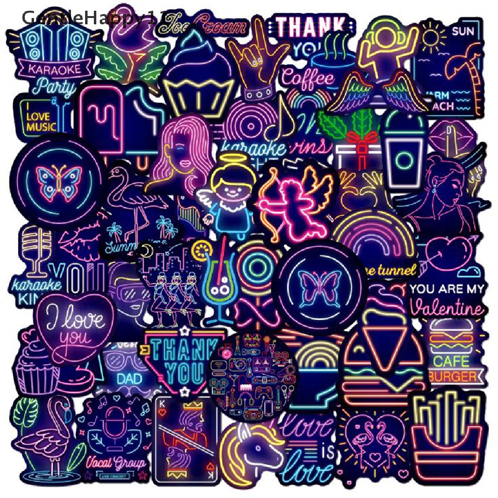 50 Pcs Stiker Neon Light Tahan Air Untuk Laptop Skateboard Koper Gitar