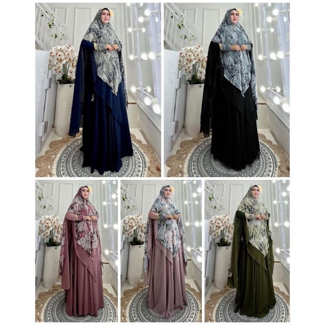 set syar'i dijah 682 abaya printing umroh busui
