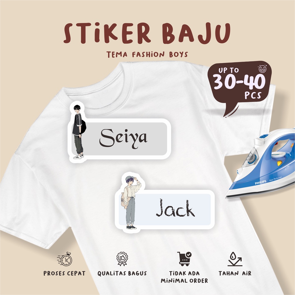 

(30-40pcs)Murahh Stiker Kain /bisa custom nama /Label Baju Nama Anak tema FASHION BOY / Sablon Setrika Name /Label Sticker Iron on sticker