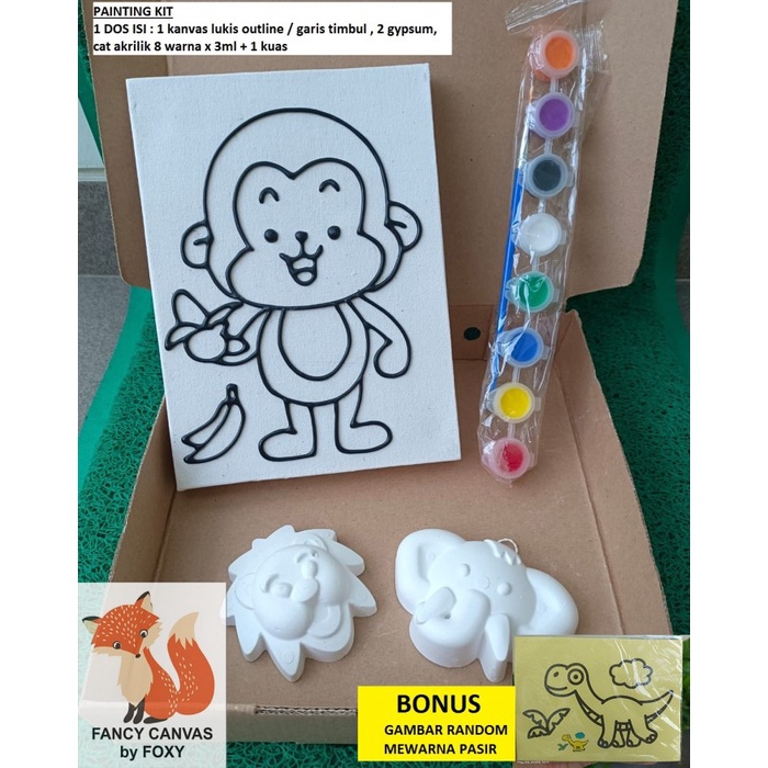 painting kit paket melukis anak kanvas gambar monyet monkey gipsum
