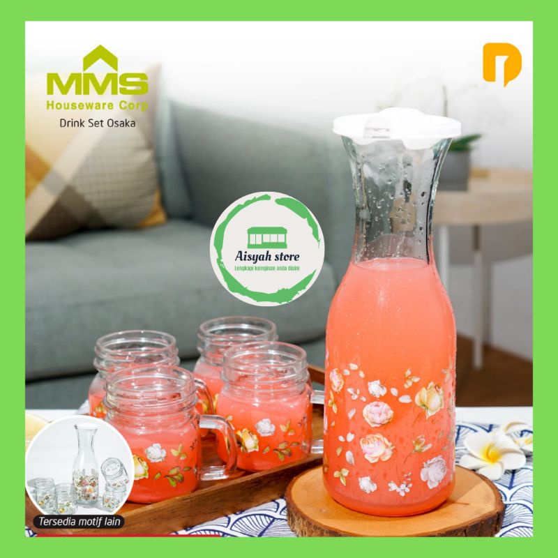 Aisyahstore - MMS Drink Set Pitcher Gelas Mug Motif Bunga Osaka