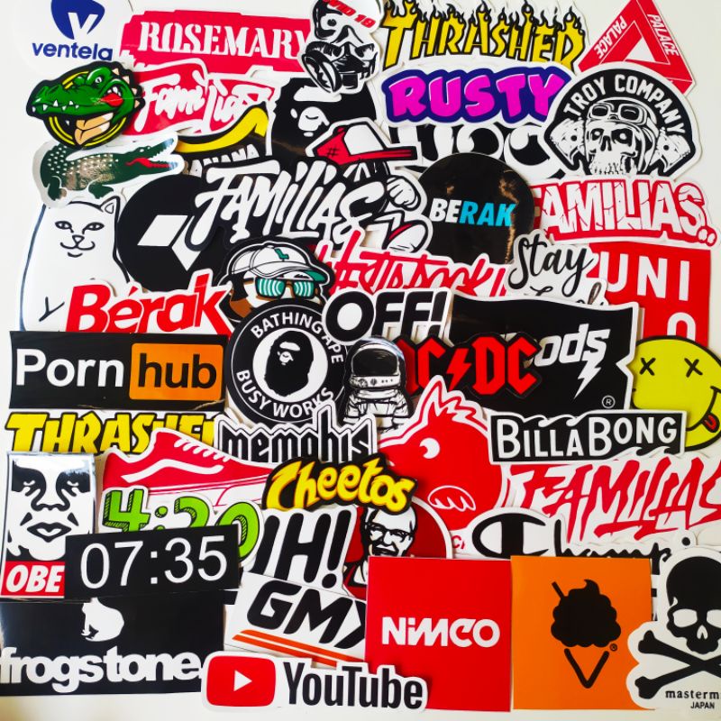 

Stiker Sticker Paket isi 25 pcs Brand Distro Graftac Vinil Case Phone band Thailook Racing skate surf thrift clothing Logo Basic grafiti waterproof Grosir Murah Kekinian Aesthetic Pop Art helm tumblr dinding laptop Local brand decal Striping motor mobil