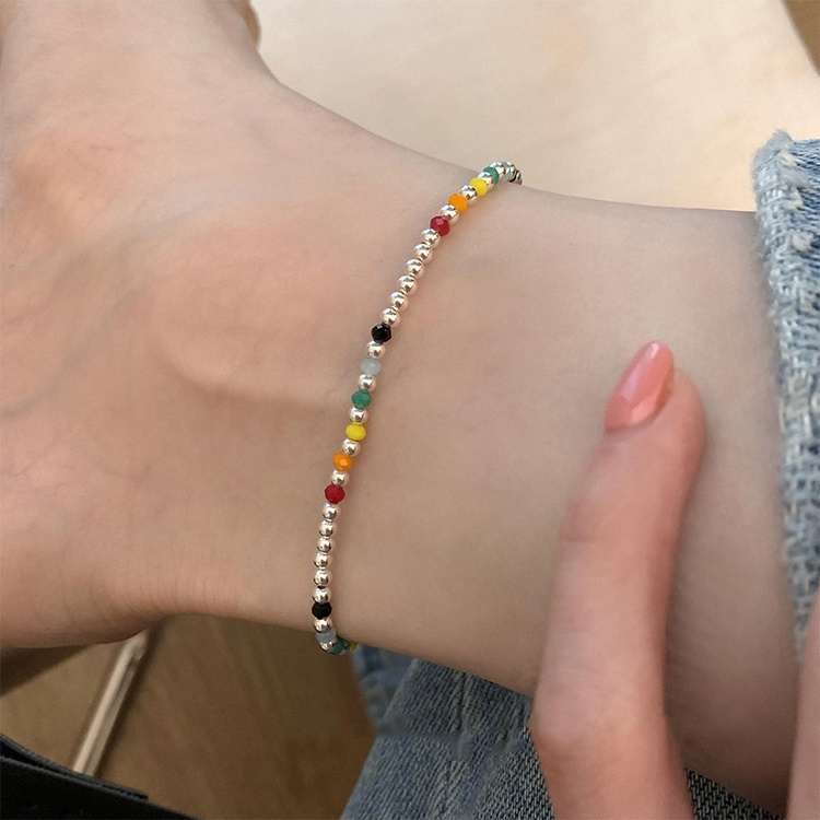 s925 sterling silver hand-beaded rainbow gelang kaki perempuan 2022 baru trendi musim panas eksotis kaki rantai hadiah pacar