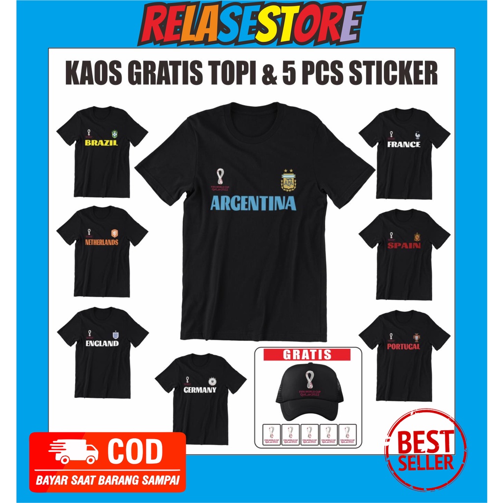 MURAH kaos BAJU NEGERA PIALA DUNIA/TSHIRT PIALA DUNIA 2022 GRATIS TOPI DAN STIKER/KAOS FIFA WORLD CU
