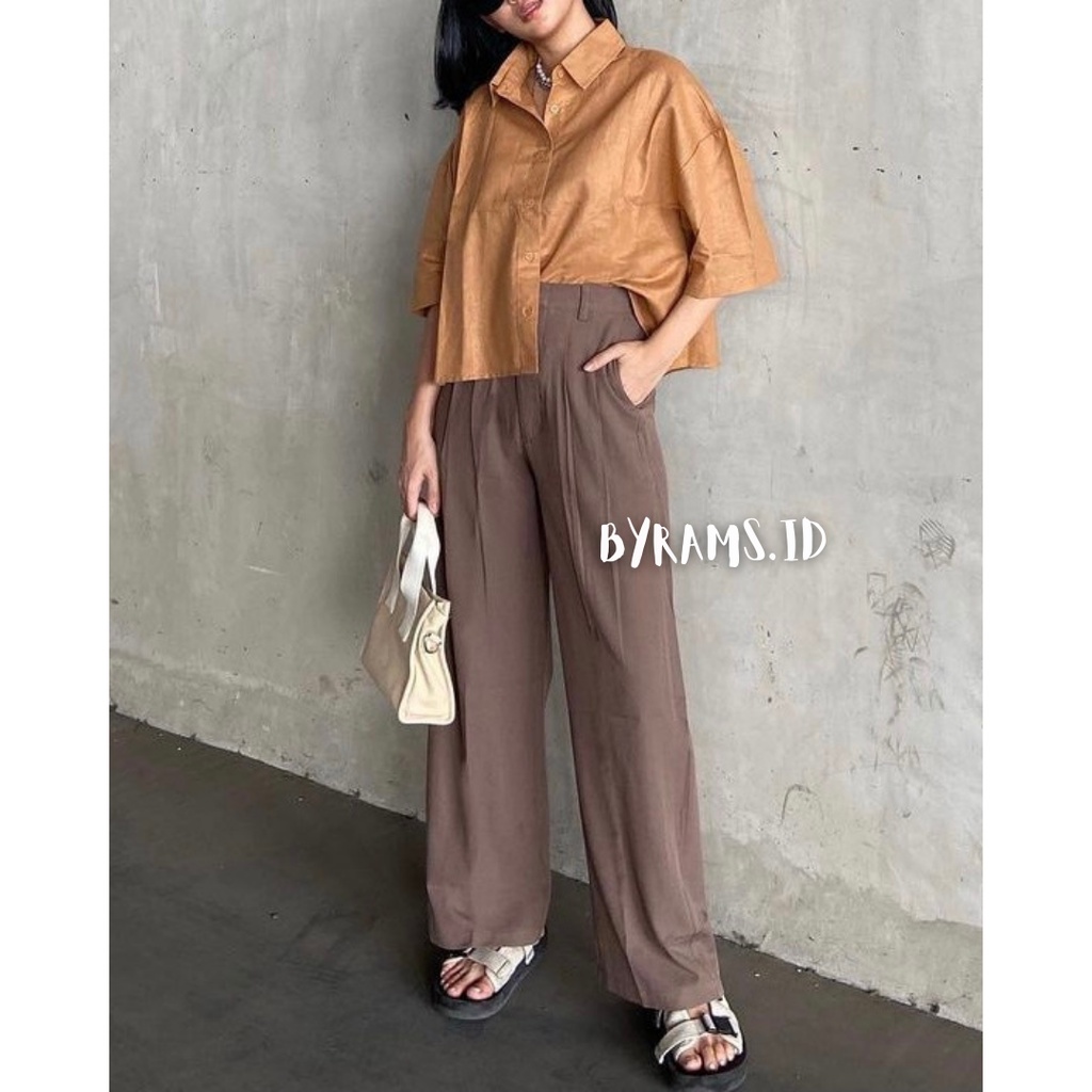 Celana Kulot Crinkle Highwaist Wanita Loose Cullote Pants