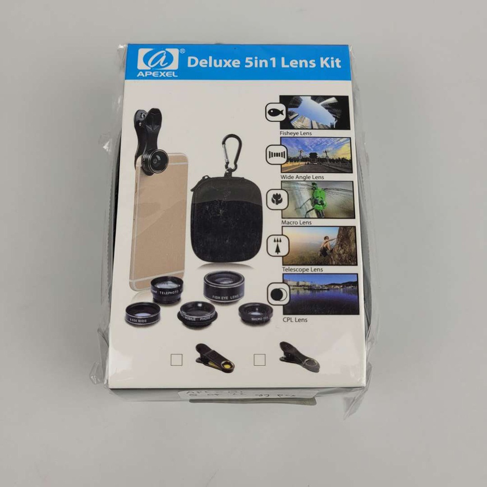 APEXEL 5 in 1 Lensa CPL Fisheye Macro Telephoto Wide Angle Lens - APL-DG5H - Black