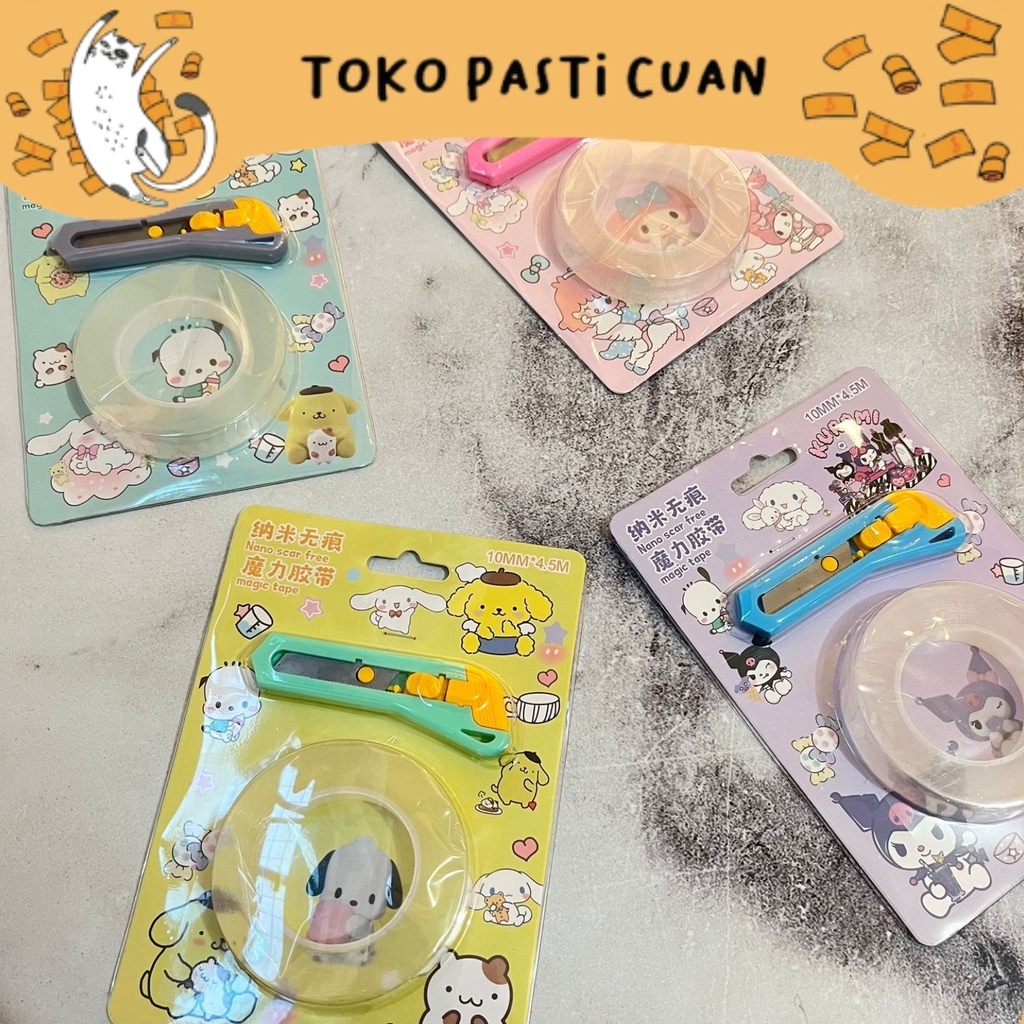 

paket solatip 2 sisi + cutter sanrio keprluan kantor lucu bisa COD keprluan sekolah import lucu imut import