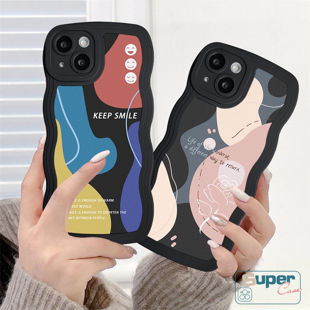 Soft Case Desain Bunga Tersenyum Abstrak Warna Hitam Untuk iPhone 7 8 6 6s Plus 11 14 12 13 Pro Max XR 14 Plus X XS Max SE 2020