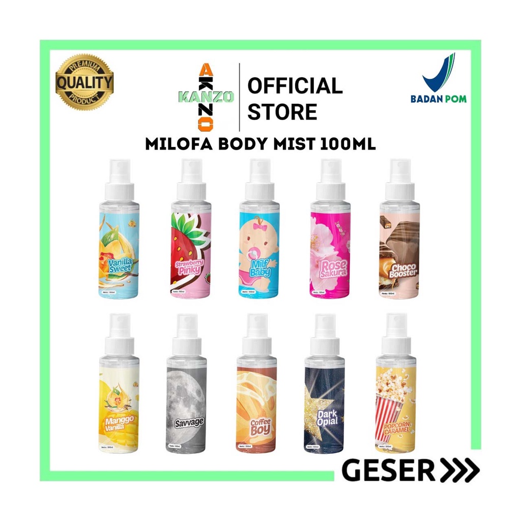 Kanzo - [BPOM] Parfum Body Mist Popcorn 100ml / Body Mist Milofa Popcorn Caramel 100ml / Parfum Milofa Wangi Tahan Lama