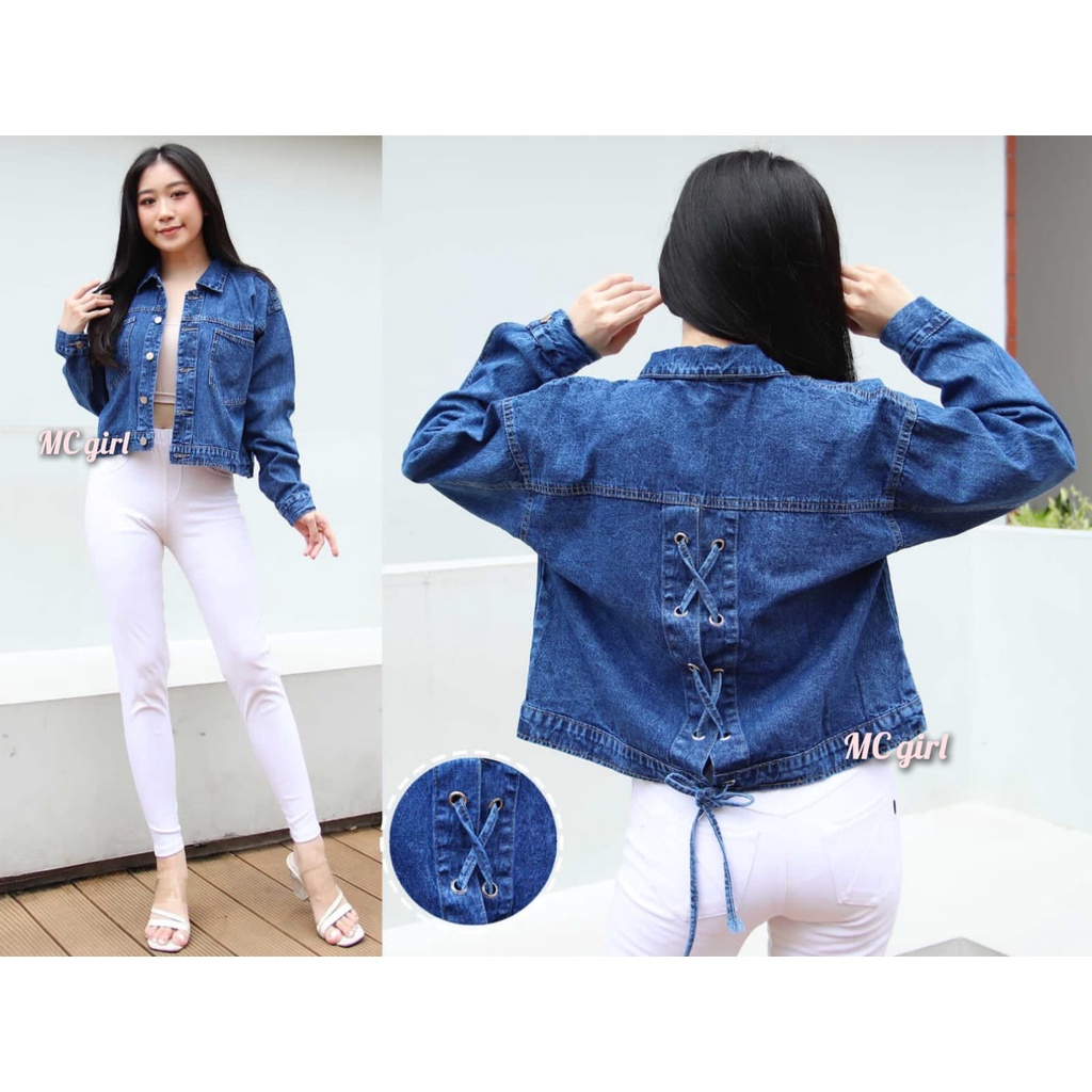 MC girl - Jaket Jeans Snowblue Pita Silang Belakang Wanita / Jacket Denim Snow Biru Pita Tali Belakang Cewek