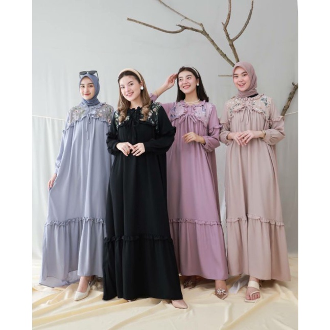 Gamis Jumbo Wanita SABYELA MAXI Polos Pakaian Dress Muslim Long Motif Bunga Dres Ceruti Terbaru Baju