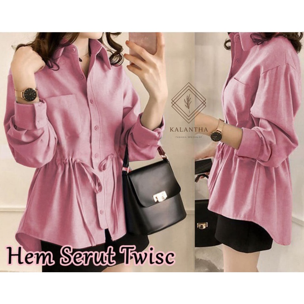 KALANTHA FASHION Hem Serut Twisc Fashion Wanita Atasan Wanita Kemeja Wanita Hem wanita