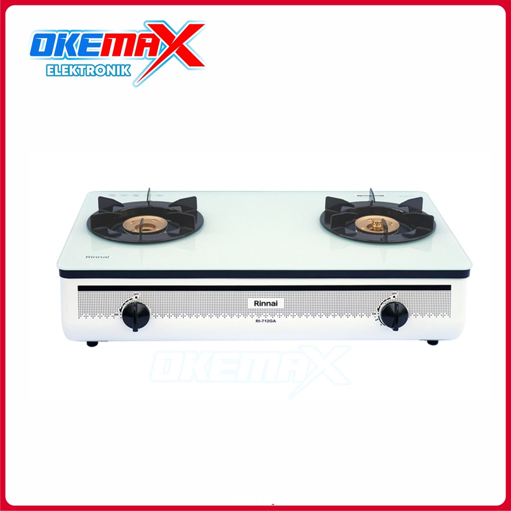 Rinnai Kompor Gas 2 Tungku Putih Tempered Glass kaca RI-712 GA(W)