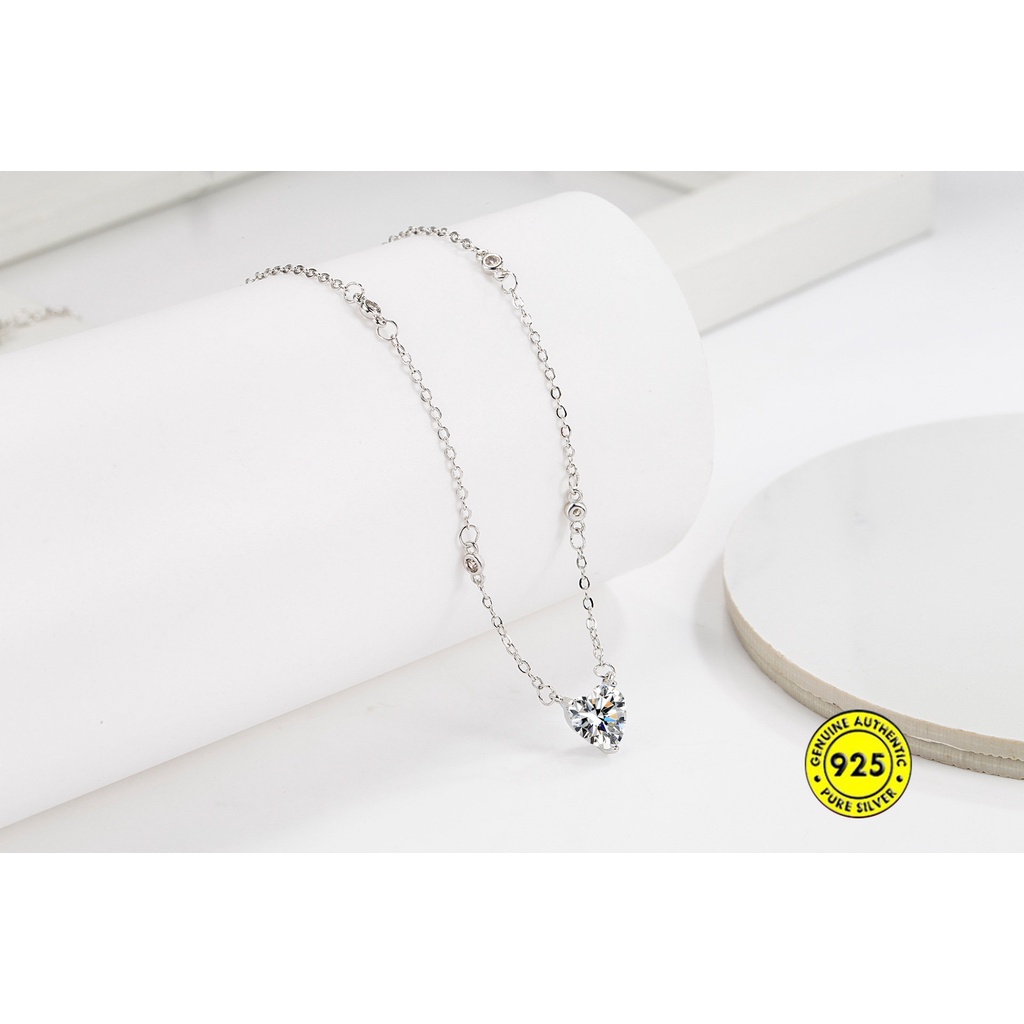 Kalung Rantai Dengan Liontin Hati Aksen Batu Zircon AAA Untuk Wanita U1389