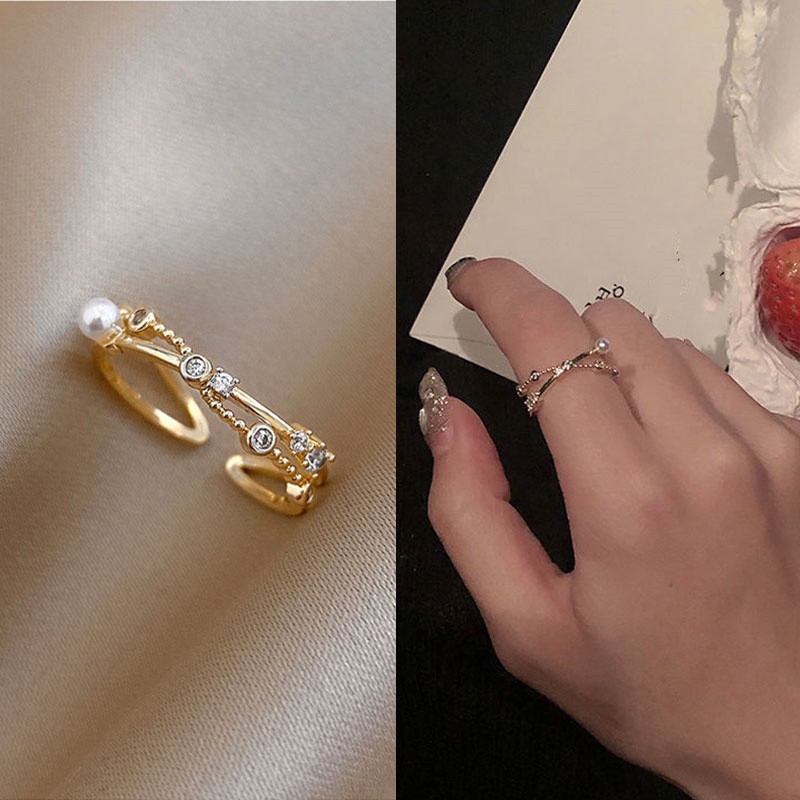 Cincin Model Terbuka Desain Geometri Hias Berlian Imitasi Gaya Koreasimpleunik Adjustable Untuk Wanita