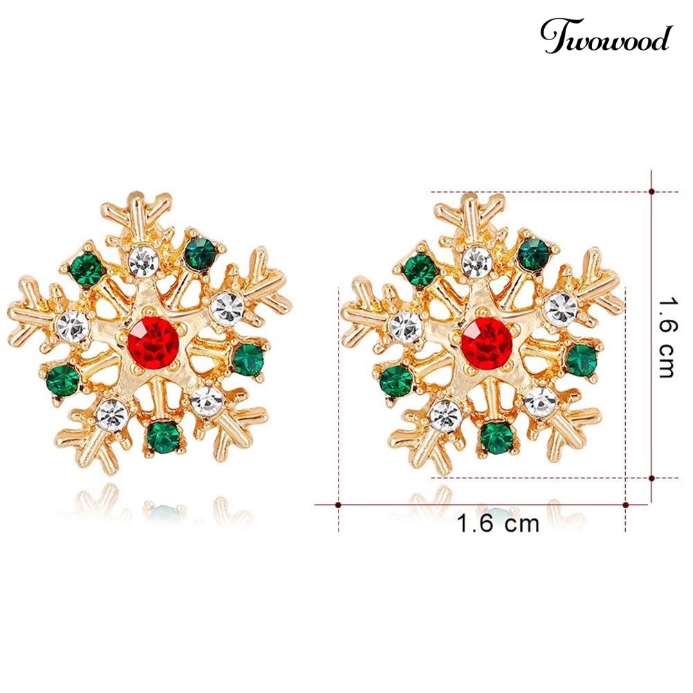 Anting Stud Desain Snowflake Natal Aksen Berlian Imitasi Untuk Wanita