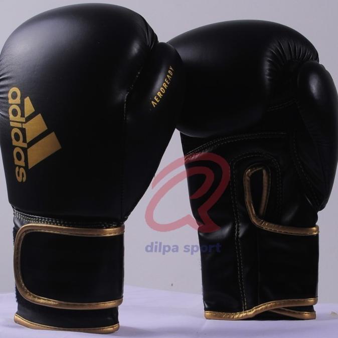 Sarung Tinju Muaythai 12 Oz Adidas Hybrid 80 Black Gold