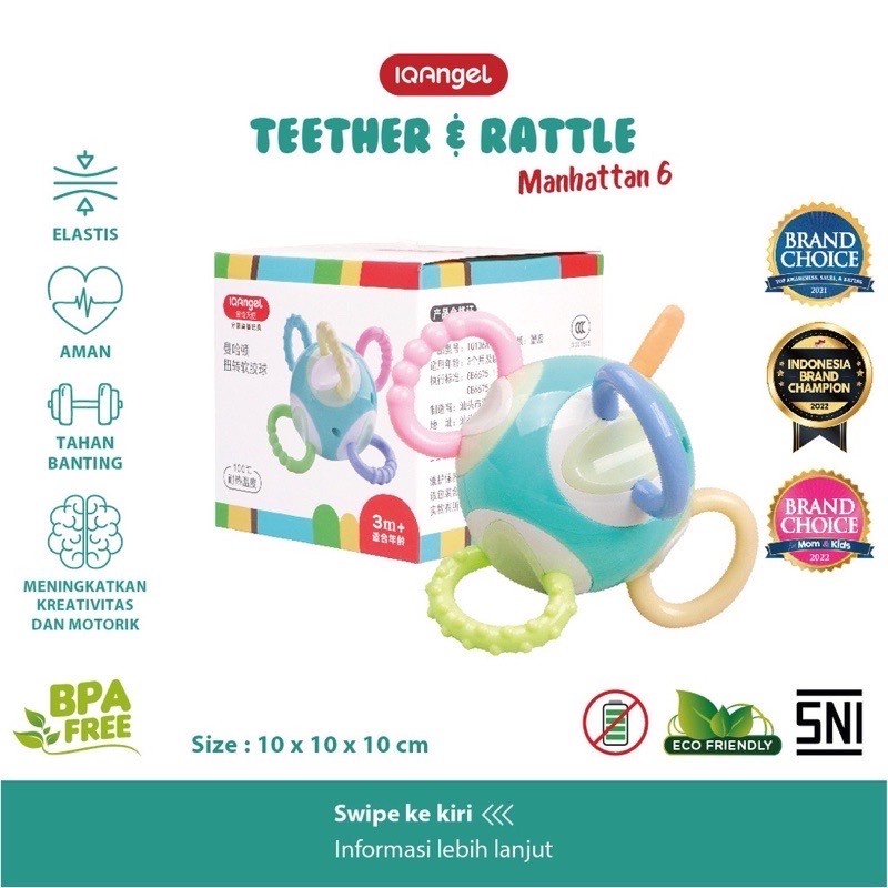 IQ Angel IQAngel Manhattan 3 | 6 | 12 Rattle Mainan Kerincingan Bayi / Teether Rattle Stick/Mainan Gigitan Bayi Bpa Free