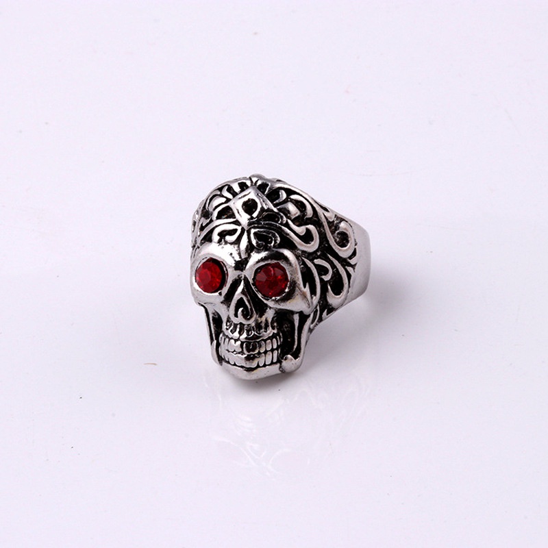 Cincin Desain Tengkorak Mata Merah Gaya Punk Eropa Amerika Untuk Pria