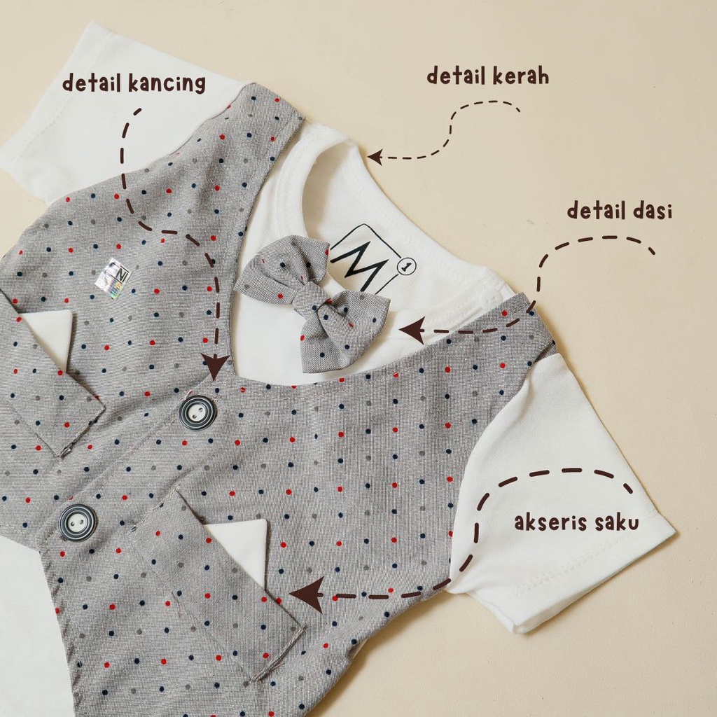 Nuna Store Motif Rompi Polkadot 123 Part II Usia 6 bulan- 3 Tahun / Setelan Baju Rompi Anak Bayi Laki-laki Cowok