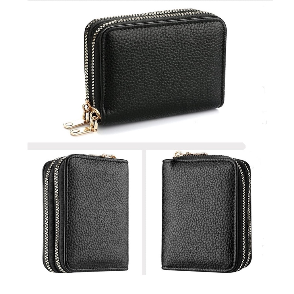 DOMPET LIPAT WANITA IMPORT 2 RESLETING WA599B5 KULIT HITAM LENIA KECIL SLOT KARTU UANG KOIN MINI SIMPLE BATAM PENDEK KEKINIAN KOREA FASHION CEWEK MURAH BRANDED PREMIUM POLOS LUCU