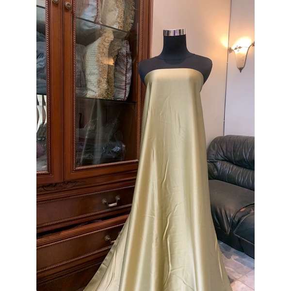 Bahan Kain Satin Silk Maxmara Lux Mewah Original 100% Puring Kebaya Dress Bridesmaid Warna Hijau Green Olive