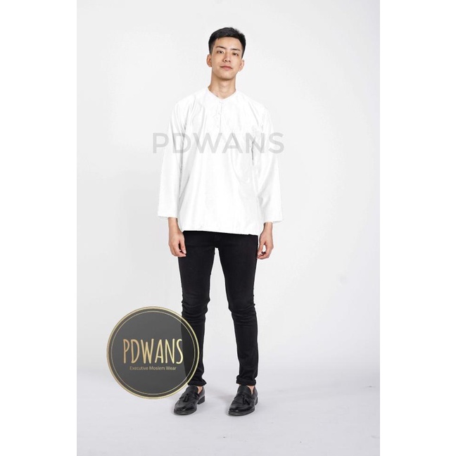 BAJU KOKO POLOS KATUN RAYON Kemeja Koko Baju Koko Lengan Panjang PUTIH - Putih, M