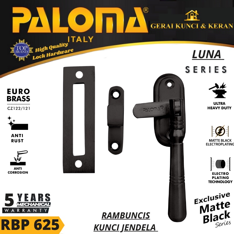 PALOMA RBP 625 RAMBUNCIS SLOT KUNCI PENGAMAN JENDELA HITAM BLACK MATTE