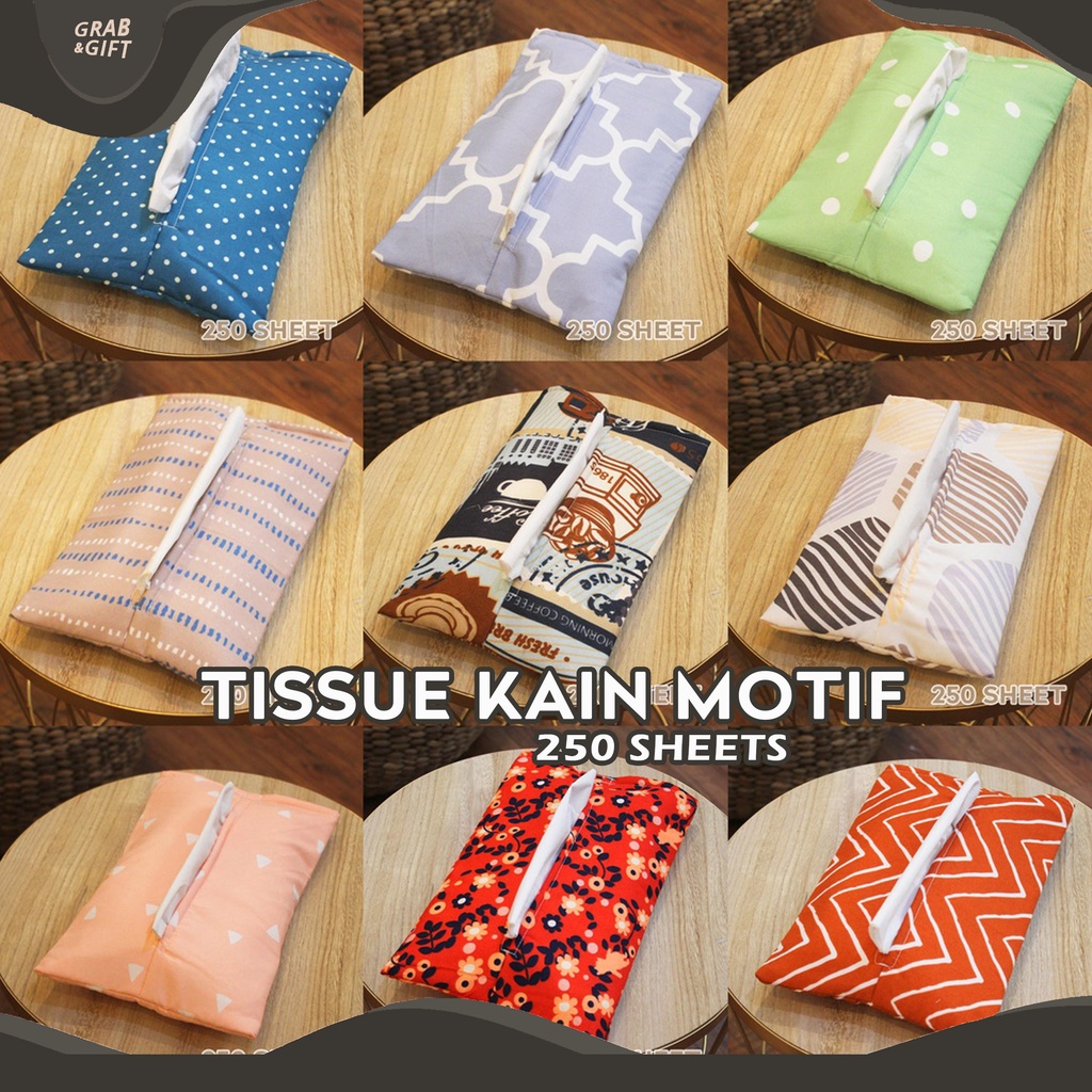 SARUNG TISSUE Motif Print 250 Sheet Tempat Tisu Besar Motif Abstrak / Kopi / Minimalis / Wadah Tisu Kain