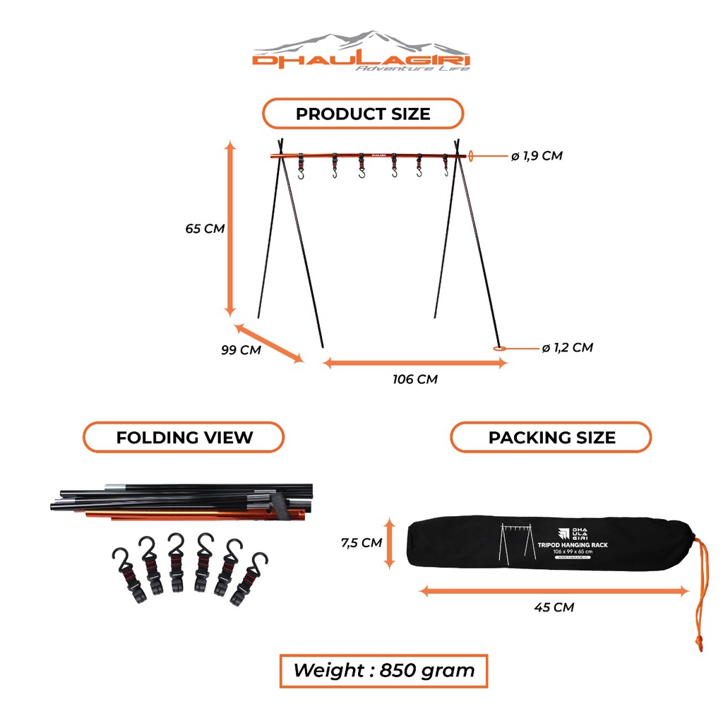 Tripod Hanging Rack Dhaulagiri - Rak Cantolan Alat Masak - Gantungan Rak Peralatan Masak