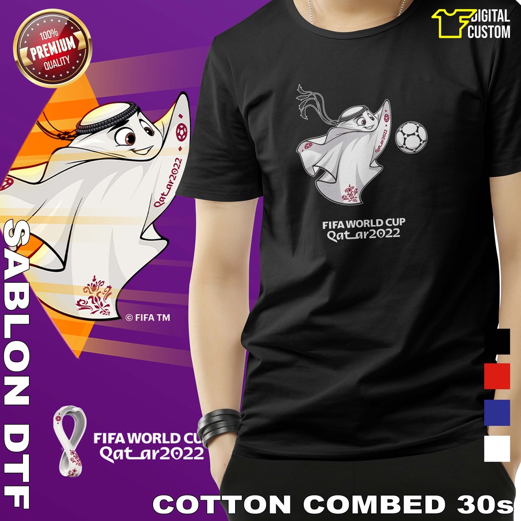 T Shirt Baju Kaos Sepak Bola La'eeb 2 Maskot Mascot Official Piala Dunia FIFA World Cup Qatar 2022 K