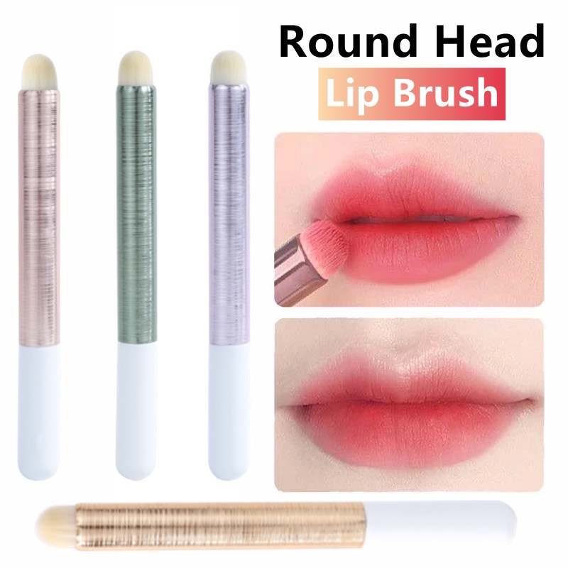 1pc Brush Makeup Mini Kepala Bulat Untuk Concealer / Lipstick / Blush On
