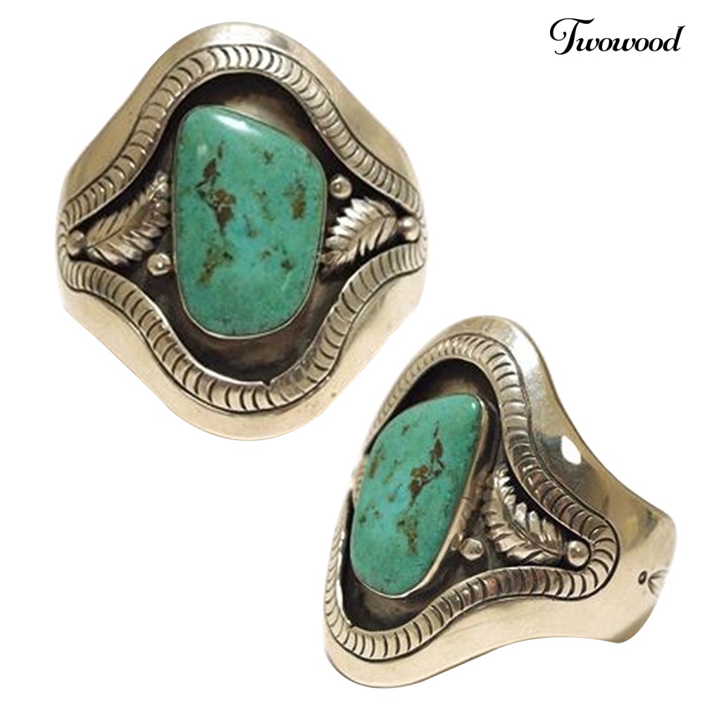 Cincin Bentuk Daun Bahan Alloy Aksen Turquoise Imitasi Gaya Vintage Untuk Unisex