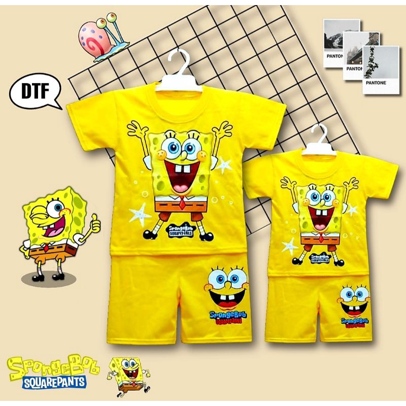 SETELAN ANAK KARAKTER SPONGEBOB USIA 1-10THN TAMBAH TOPI/SETELAN SPONGEBOB AJA/TOPI SPONGEBOB AJA