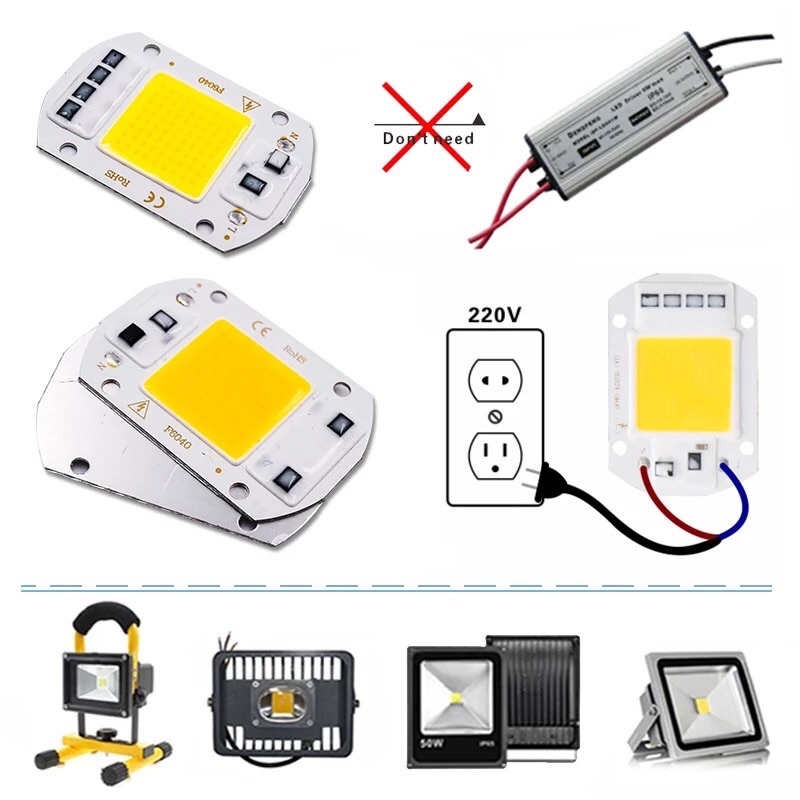 LED COB 50 W AC220V Lampu dengan SMART IC Driver Lampu Sorot warna putih Lampu LED