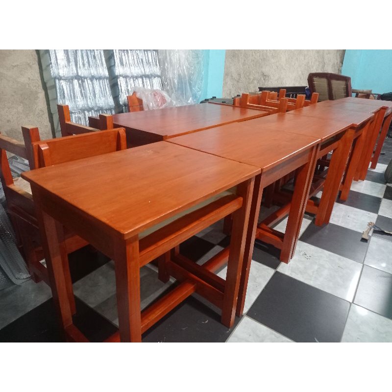 meja + kursi kayu siswa/i pelajar sd, smp, sma, 1 set