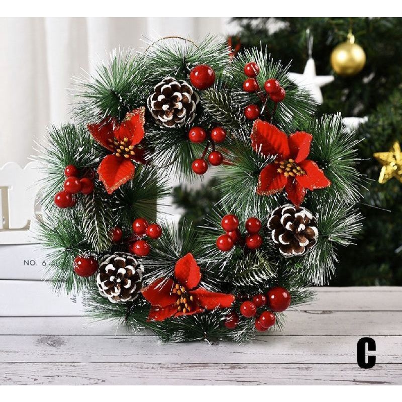 Gantungan Bunga Pintu Garland Bunga bulat Garland Natal Mewah Christmas wreath hiasan pintu jendela 