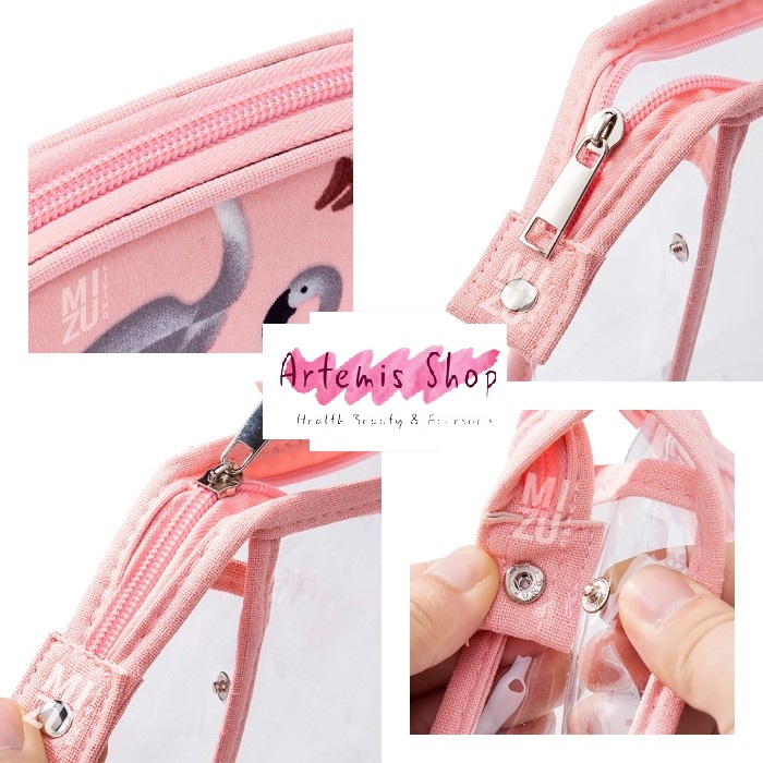 AWM Tas Kosmetik Skincare Multifungsi Travel Organizer PVC Waterproof Motif Flamingo Set 3 / travel bag simpel modern tahan air praktis ringan murah bagus awet