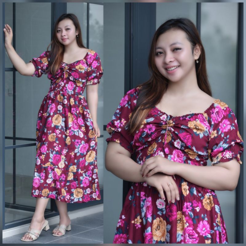 Daster Bali  panjang Anatari Serut Dada Rok Ruffle