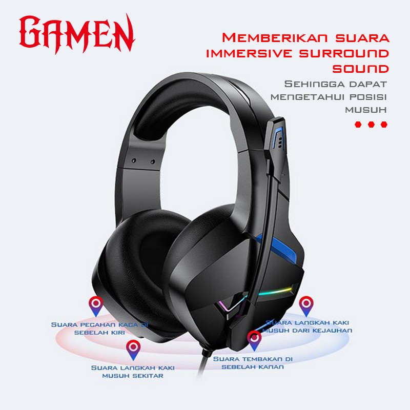 GAMEN GH2200 3.5mm Audio Jack Input RGB LED Light Braided Wire Gaming